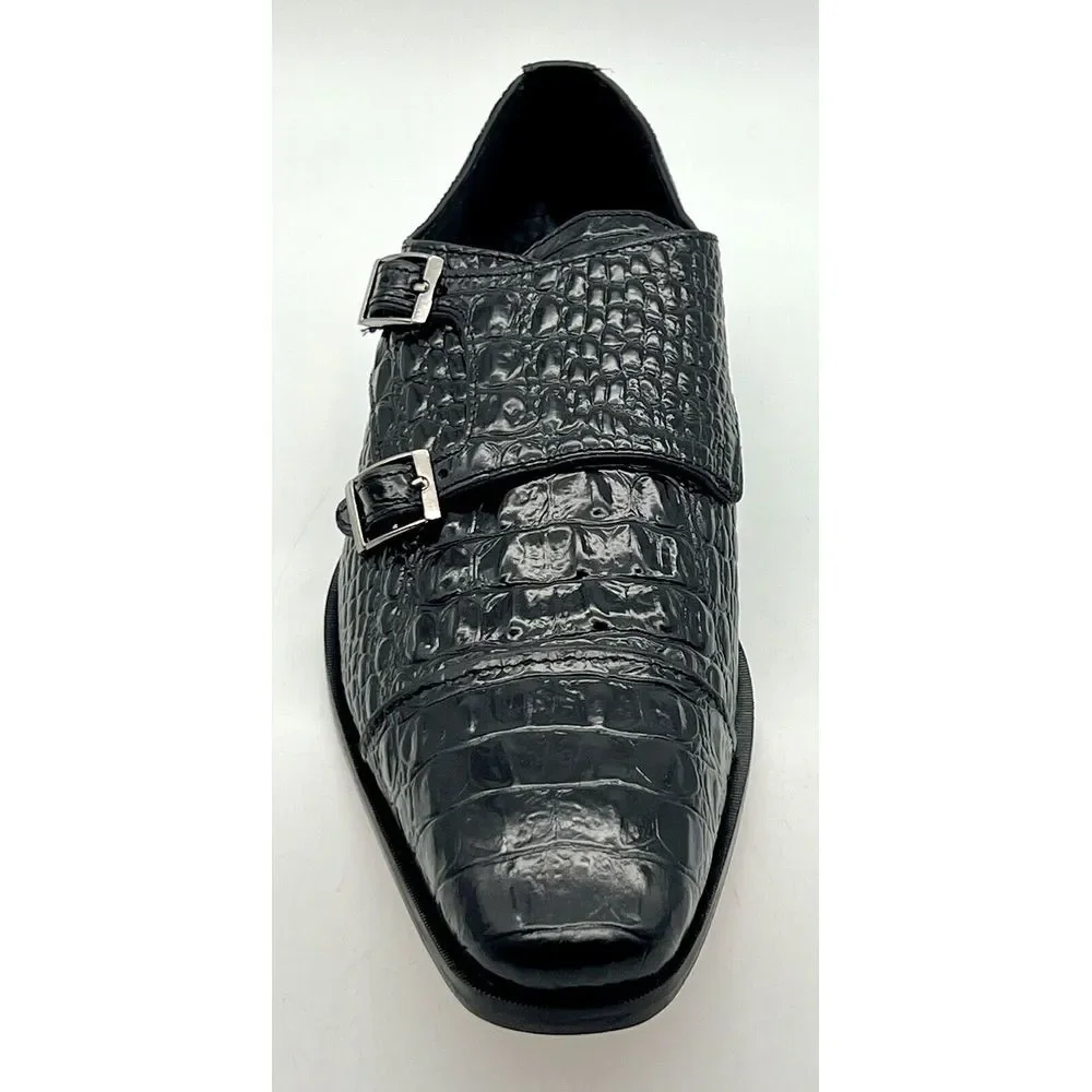 Stacy Adams Golato Black Men Size 11.5M Monk Strap Leather Croc Print - Picture 2 of 16